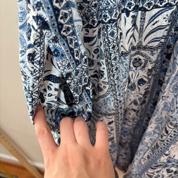 Old Navy Waist Defined Midi Dress 4X Blue Cottagecore Floral Boho Trad Wife - Picture 5 of 12